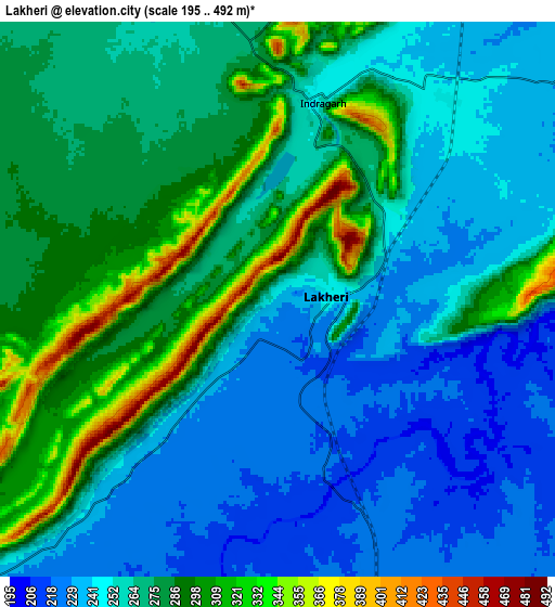 Zoom OUT 2x Lākheri, India elevation map