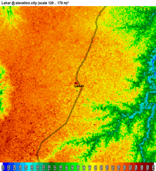 Zoom OUT 2x Lahār, India elevation map