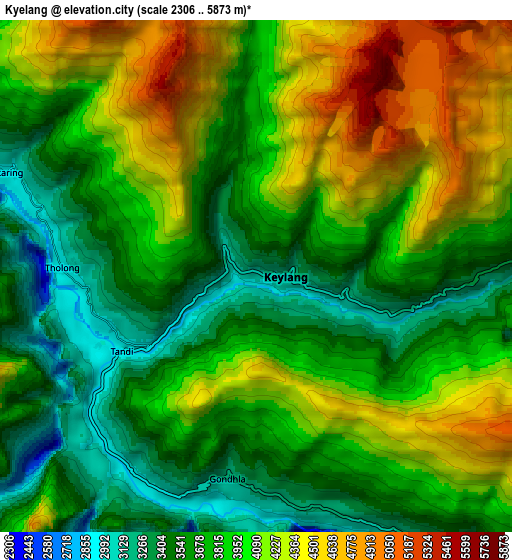 Zoom OUT 2x Kyelang, India elevation map