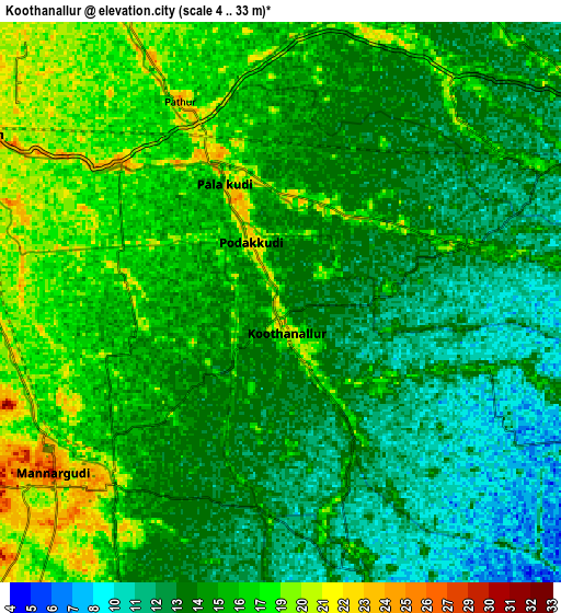 Zoom OUT 2x Koothanallur, India elevation map