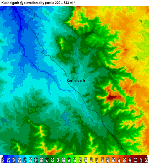 Zoom OUT 2x Kushālgarh, India elevation map