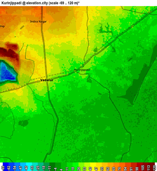 Zoom OUT 2x Kurinjippādi, India elevation map