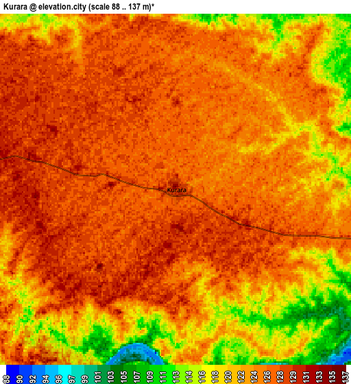 Zoom OUT 2x Kurāra, India elevation map