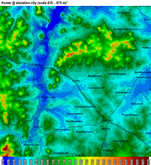 Zoom OUT 2x Kumsi, India elevation map