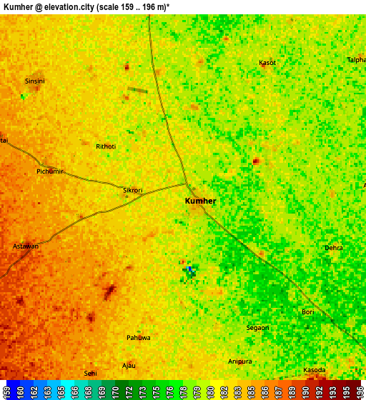 Zoom OUT 2x Kūmher, India elevation map