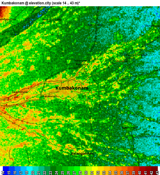 Zoom OUT 2x Kumbakonam, India elevation map