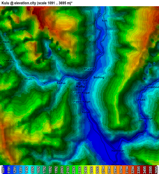 Zoom OUT 2x Kulu, India elevation map