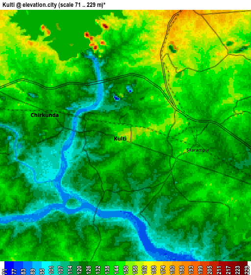 Zoom OUT 2x Kulti, India elevation map