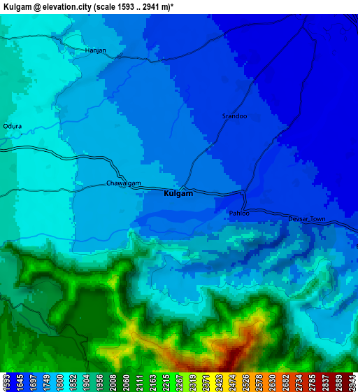 Zoom OUT 2x Kulgam, India elevation map