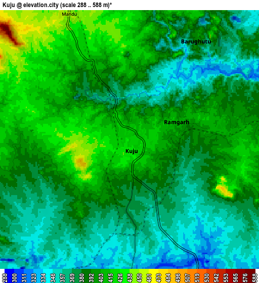 Zoom OUT 2x Kuju, India elevation map