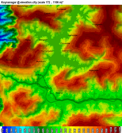 Zoom OUT 2x Koynanagar, India elevation map