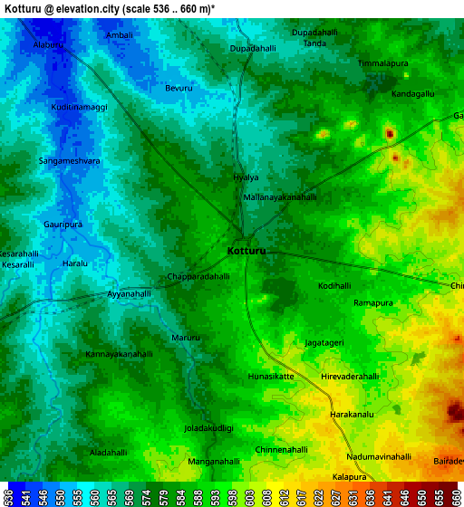 Zoom OUT 2x Kottūru, India elevation map