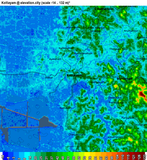 Zoom OUT 2x Kottayam, India elevation map