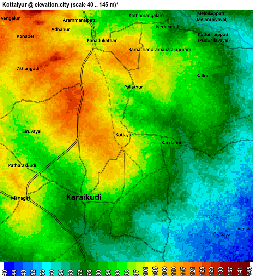 Zoom OUT 2x Kottaiyūr, India elevation map