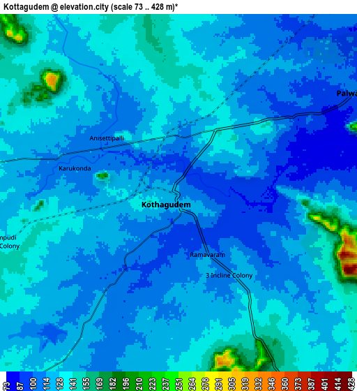 Zoom OUT 2x Kottagūdem, India elevation map