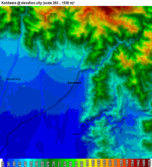 Zoom OUT 2x Kotdwāra, India elevation map