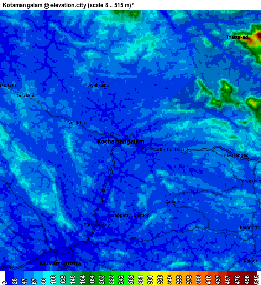 Zoom OUT 2x Kotamangalam, India elevation map