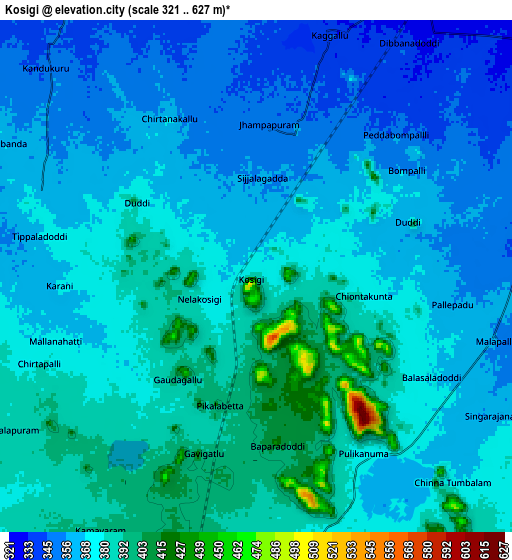 Zoom OUT 2x Kosigi, India elevation map