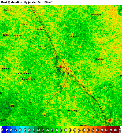 Zoom OUT 2x Kosi, India elevation map