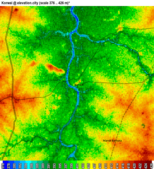 Zoom OUT 2x Korwai, India elevation map