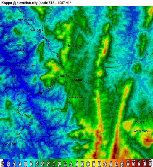 Zoom OUT 2x Koppa, India elevation map
