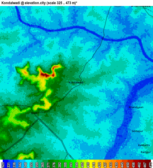 Zoom OUT 2x Kondalwādi, India elevation map