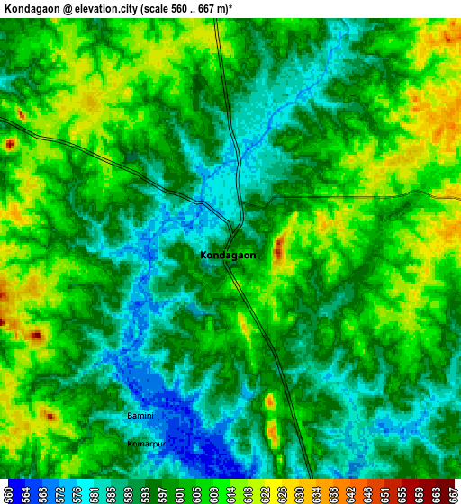 Zoom OUT 2x Kondagaon, India elevation map