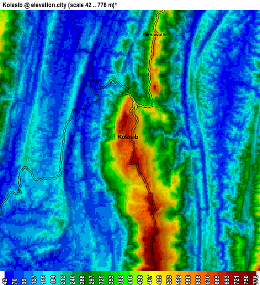 Zoom OUT 2x Kolasib, India elevation map