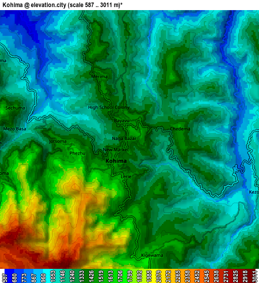 Zoom OUT 2x Kohima, India elevation map