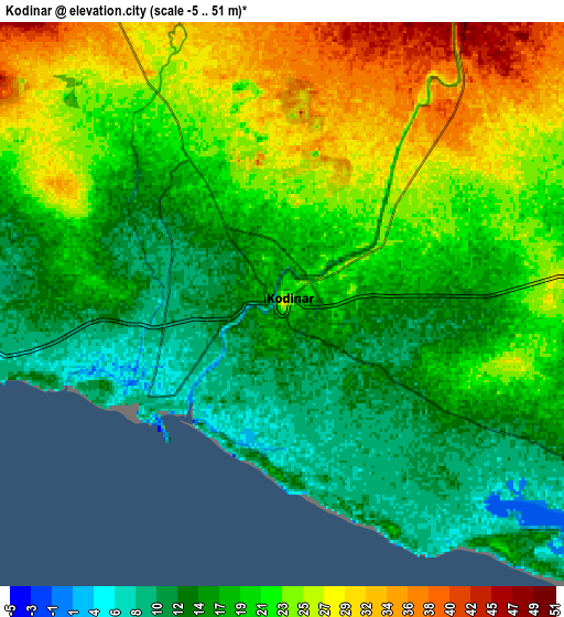 Zoom OUT 2x Kodīnar, India elevation map