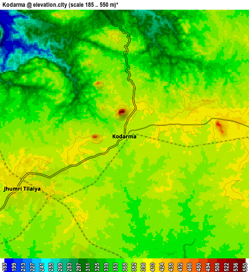 Zoom OUT 2x Kodarmā, India elevation map