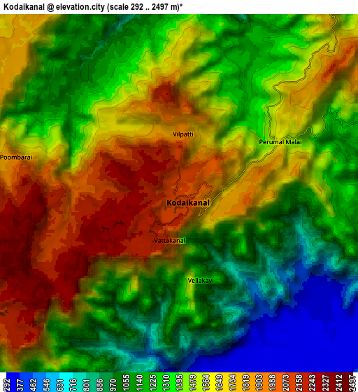 Zoom OUT 2x Kodaikānāl, India elevation map