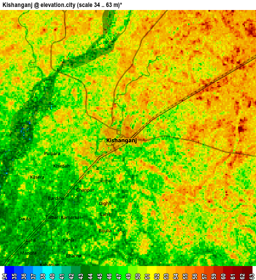 Zoom OUT 2x Kishanganj, India elevation map