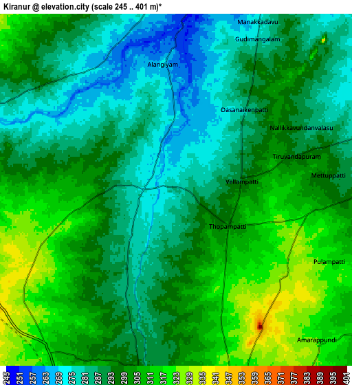 Zoom OUT 2x Kīranūr, India elevation map