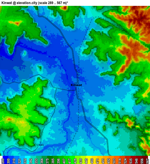 Zoom OUT 2x Kinwat, India elevation map