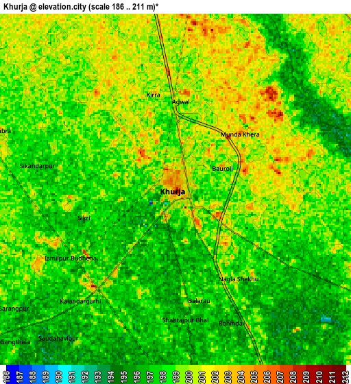 Zoom OUT 2x Khurja, India elevation map