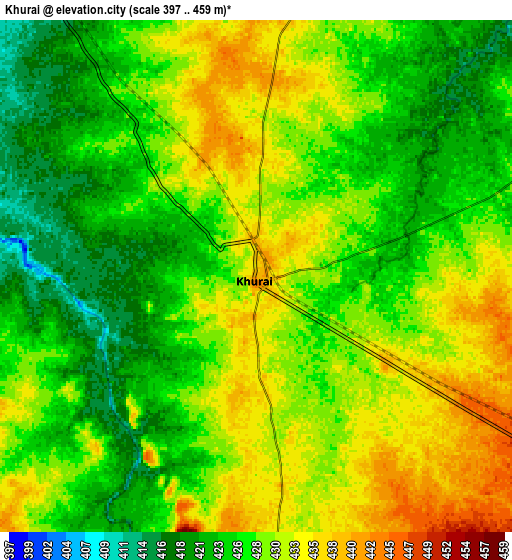 Zoom OUT 2x Khurai, India elevation map