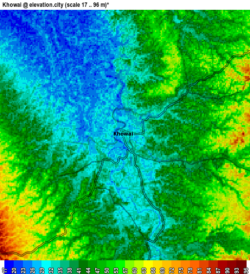 Zoom OUT 2x Khowai, India elevation map