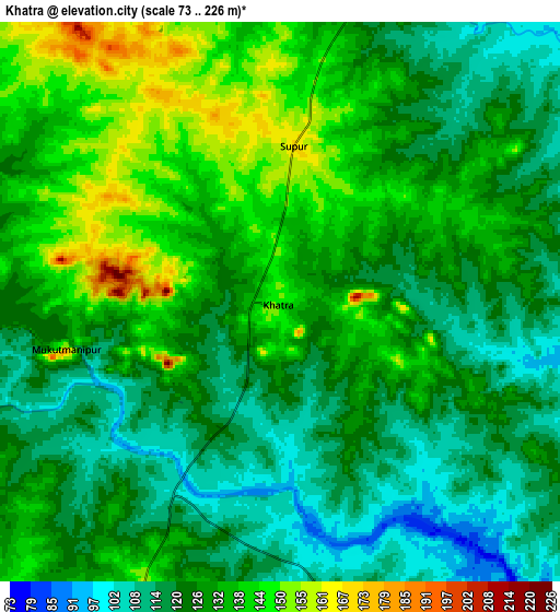 Zoom OUT 2x Khātra, India elevation map
