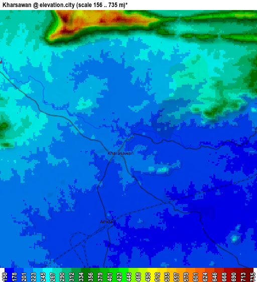 Zoom OUT 2x Kharsāwān, India elevation map