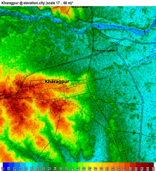 Zoom OUT 2x Kharagpur, India elevation map
