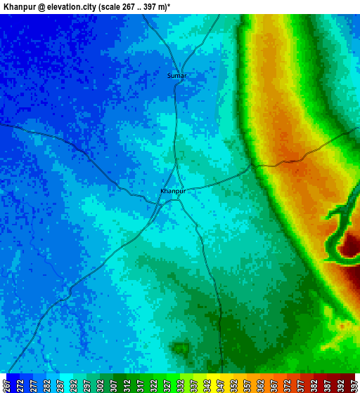 Zoom OUT 2x Khānpur, India elevation map