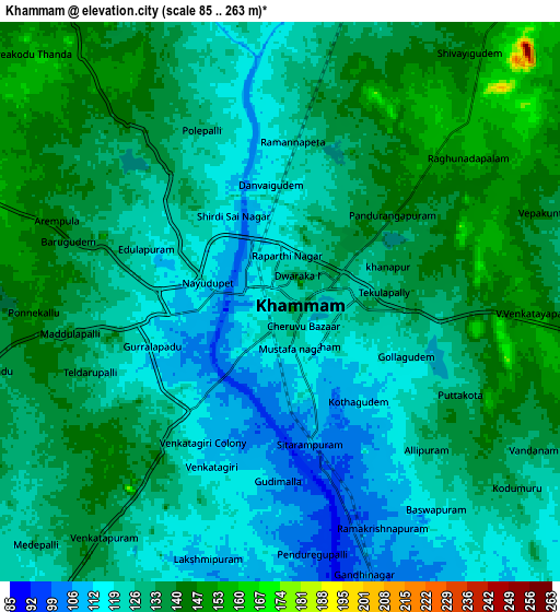 Zoom OUT 2x Khammam, India elevation map