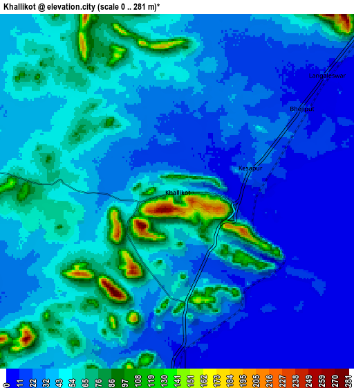 Zoom OUT 2x Khallikot, India elevation map