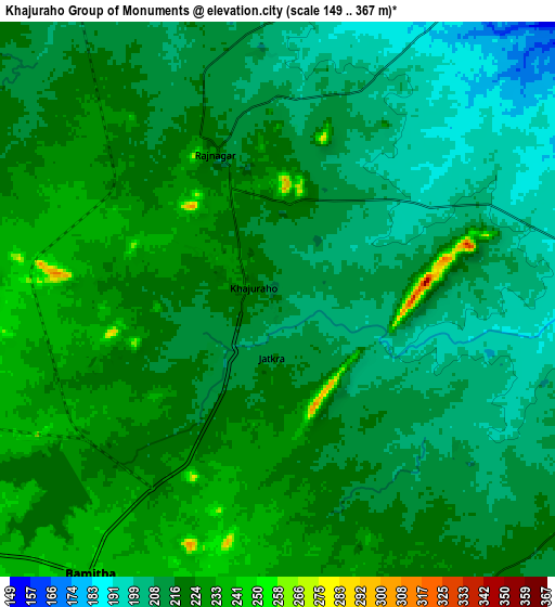 Zoom OUT 2x Khajuraho Group of Monuments, India elevation map