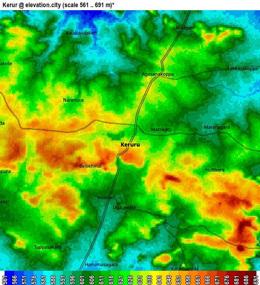 Zoom OUT 2x Kerūr, India elevation map