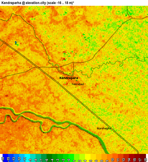 Zoom OUT 2x Kendrāparha, India elevation map