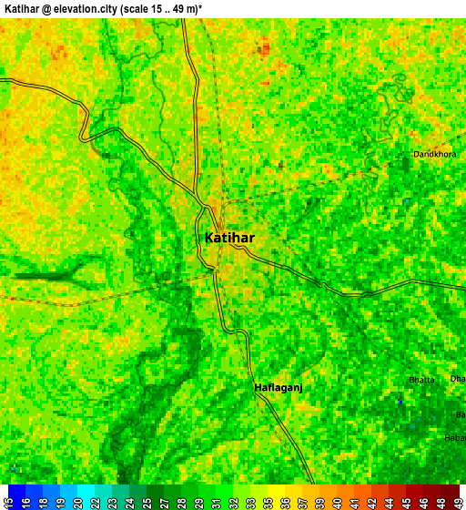 Zoom OUT 2x Katihar, India elevation map