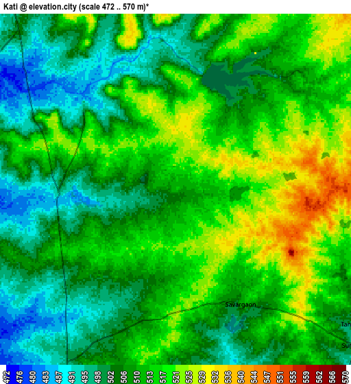 Zoom OUT 2x Kāti, India elevation map