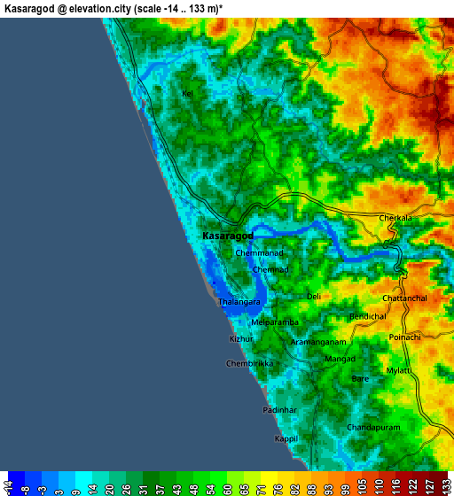 Zoom OUT 2x Kāsaragod, India elevation map